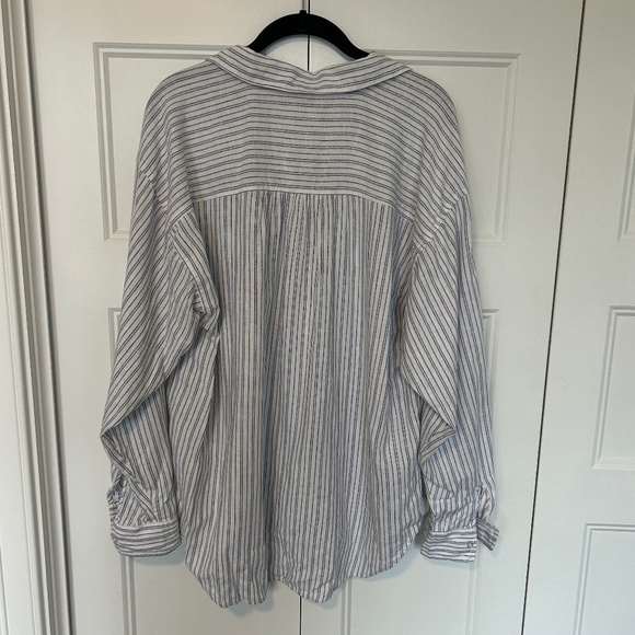 Loft Striped Linen-Blend  Everyday Oversized Pocket Shirt - navy/white - large - Picture 3 of 9